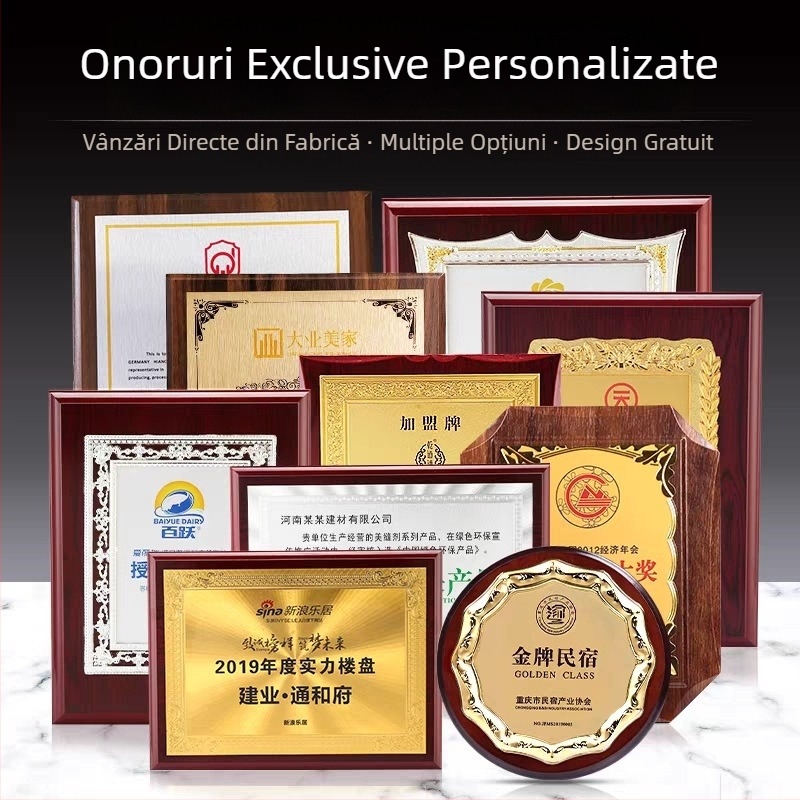 Placă de autorizare din lemn cu bază – plachetă de acord pentru franciză în domeniul catering, certificat de onoare, premiu pentru Adunarea anuală a asociației.