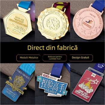 Medalie personalizată din aliaj de zinc pentru maraton – suvenir placat cu aur, în nuanțe de auriu, argintiu și bronz, vopsită