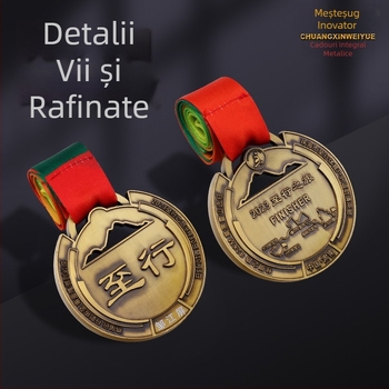 Medalie 3D relief pentru maratoane sportive, finisaj retro electroplacat, aliaj de zinc, personalizabil după desen și mostre
