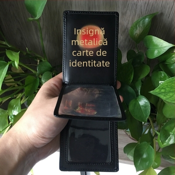 Husă din piele pentru carduri de serviciu și badge, personalizare disponibilă, design modern minimalist, dimensiune 7,5 × 10,5 cm