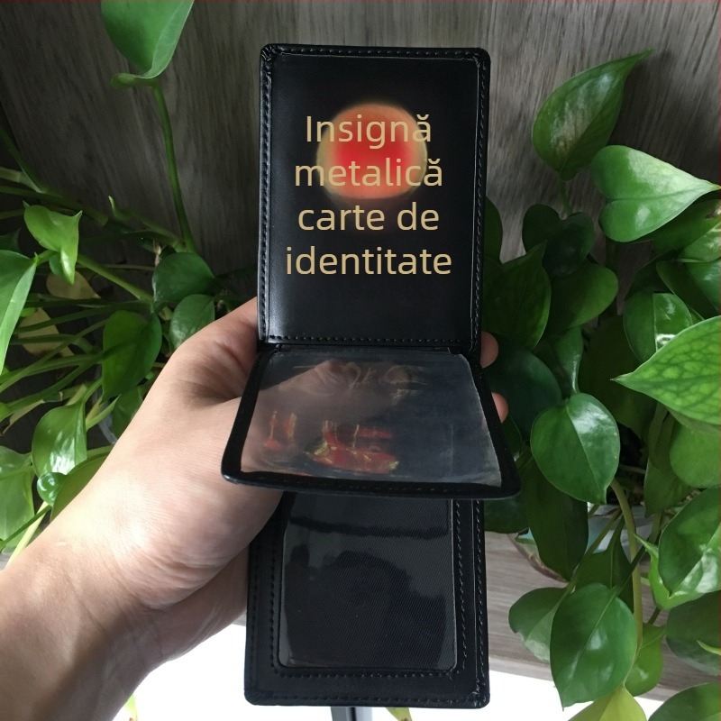 Husă din piele pentru carduri de serviciu și badge, personalizare disponibilă, design modern minimalist, dimensiune 7,5 × 10,5 cm