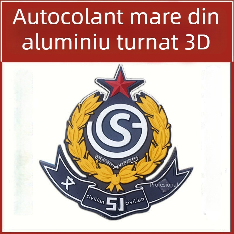 Insignă mare din aluminiu turnat, cu stea cu cinci colțuri, pentru identificarea unității, semn de ușă suspendat