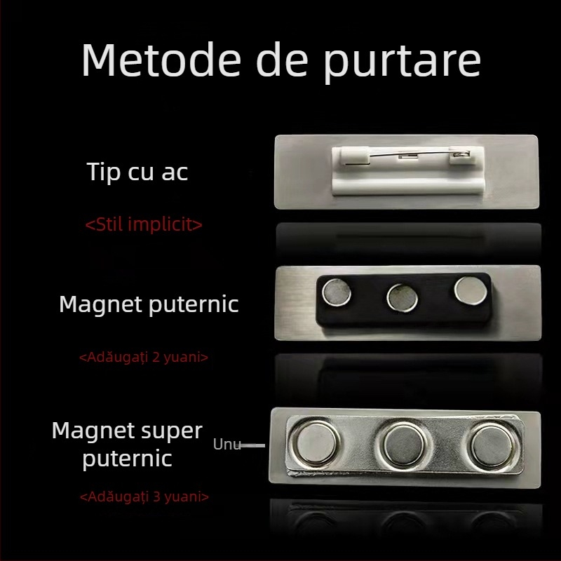Ecuson de identificare pentru angajați din oțel inoxidabil, gravură cu laser
