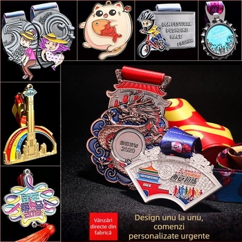 Medalii metalice personalizate pentru maraton, medalii lacuite pentru competiții în aur, argint și bronz; producția de medalii Taekwondo