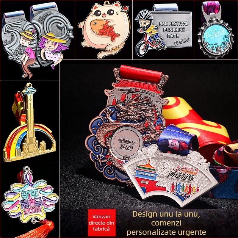 Medalii metalice personalizate pentru maraton, medalii lacuite pentru competiții în aur, argint și bronz; producția de medalii Taekwondo