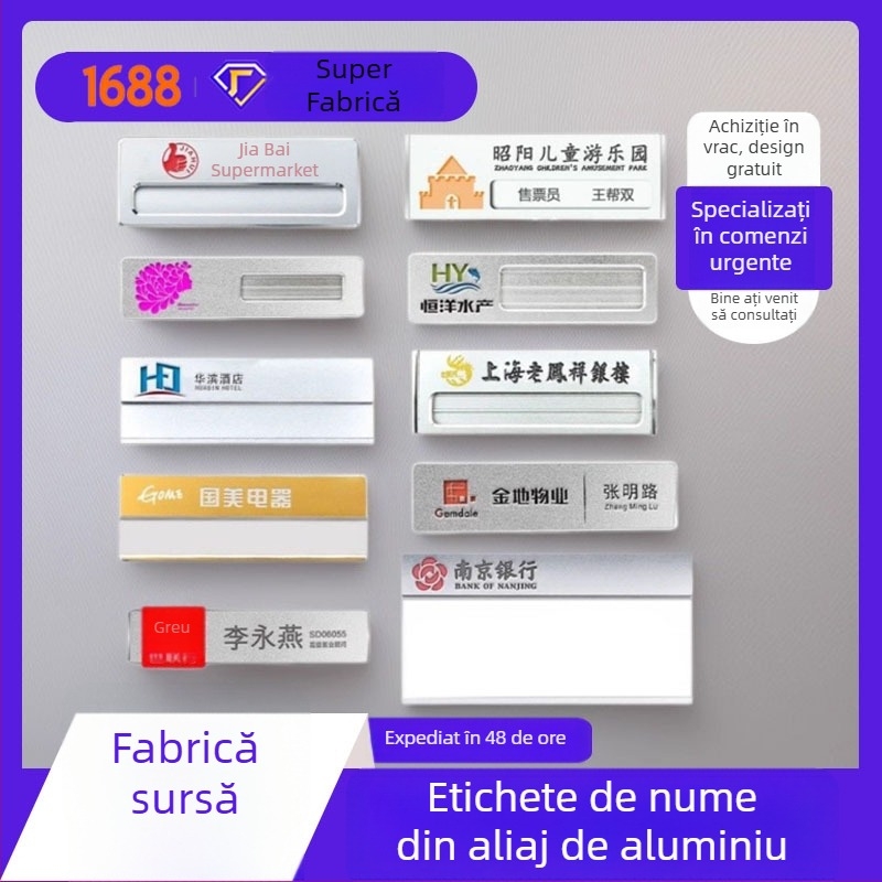 Insignă personalizată pentru nume cu clips cu pin - Placă de nume pentru angajat din aliaj de aluminiu