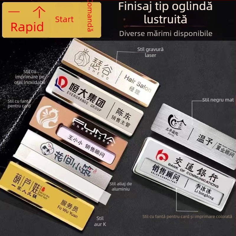 Insignă personalizată pentru nume cu clips cu pin - Placă de nume pentru angajat din aliaj de aluminiu