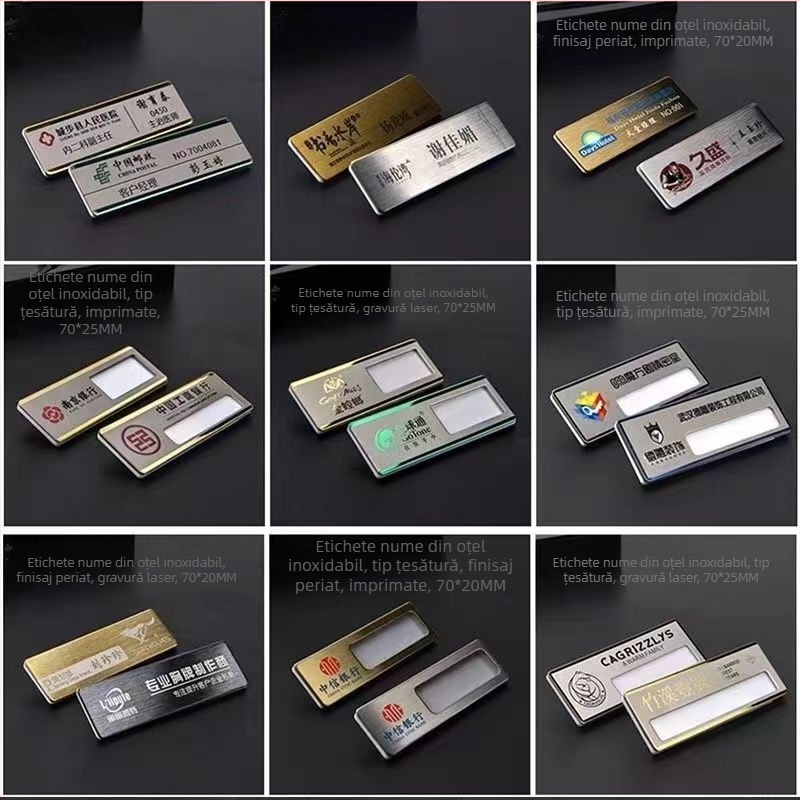 Insignă personalizată pentru nume cu clips cu pin - Placă de nume pentru angajat din aliaj de aluminiu