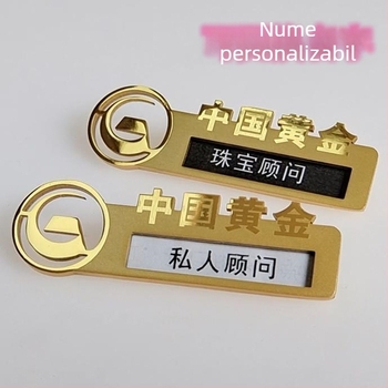 Badge de nume din oțel inoxidabil, cu ac de prindere, pentru personal hotelier, personalizare a logo-ului