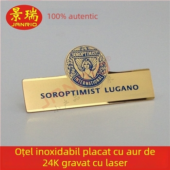 Badge de nume din oțel inoxidabil, cu ac de prindere, pentru personal hotelier, personalizare a logo-ului