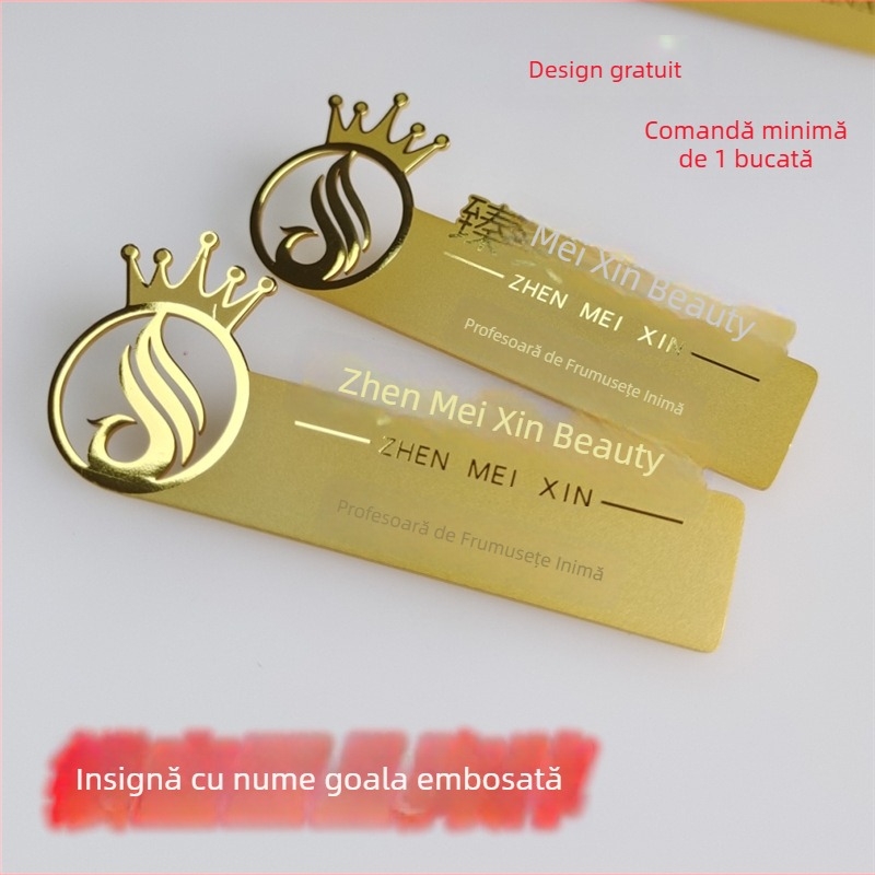 Badge de nume din oțel inoxidabil, cu ac de prindere, pentru personal hotelier, personalizare a logo-ului