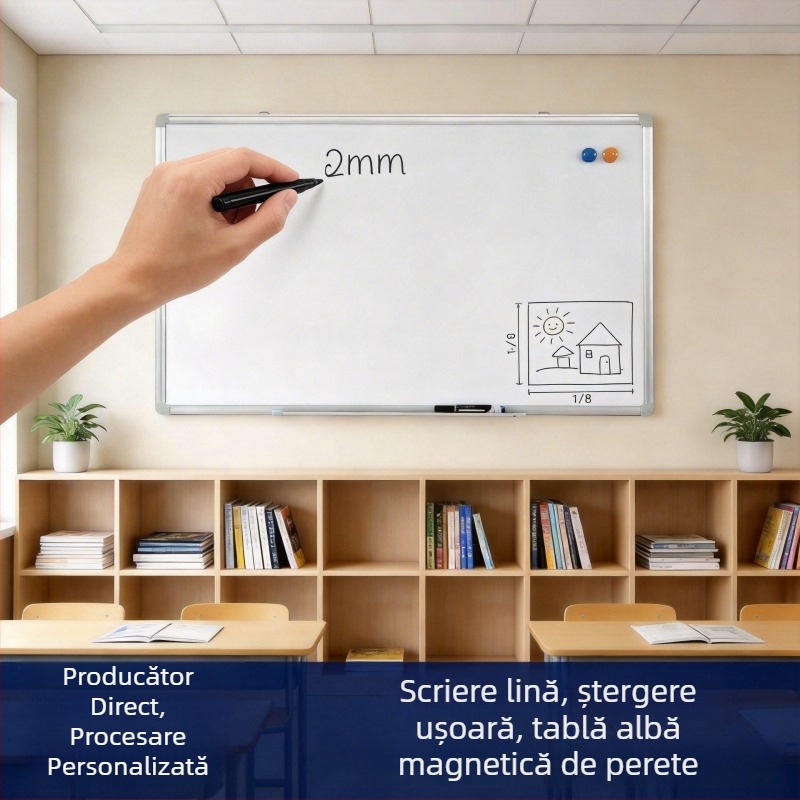 Tablă magnetică de perete cu suprafață albă și mică tablă – 350x250 mm, față simplă, cadru din aliaj de aluminiu, pentru acasă, învățământ și birou