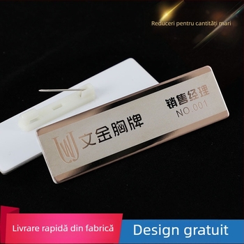 Badge din oțel inoxidabil, personalizat, cu prindere cu ac sau magnet pentru cardul de identificare al angajatului