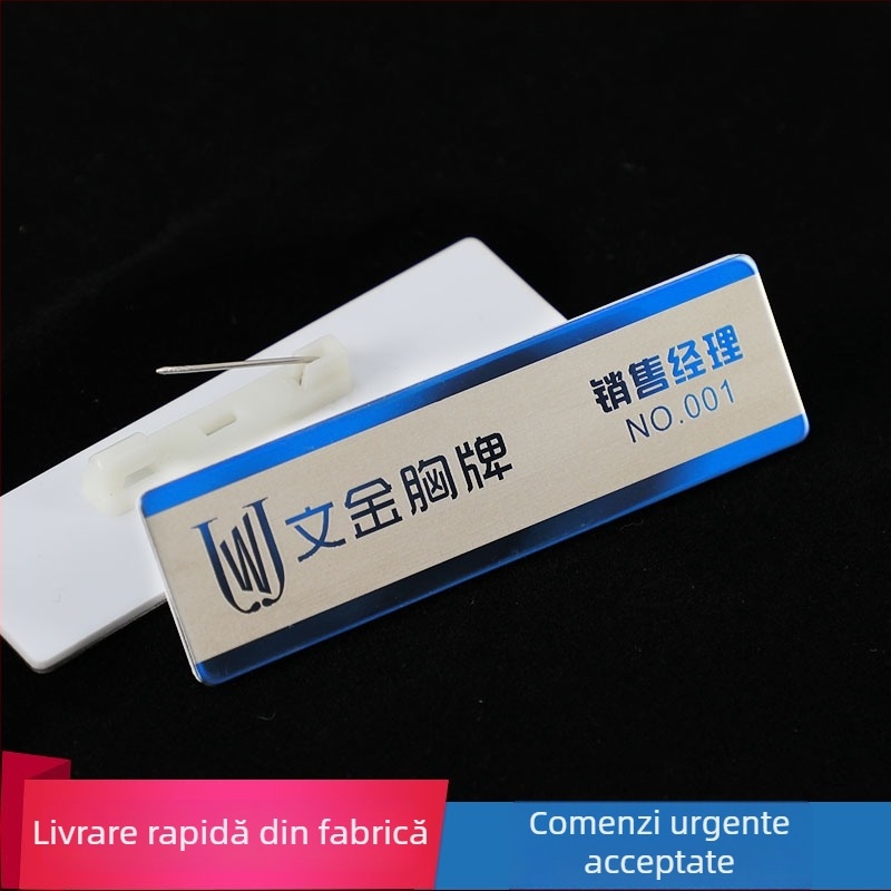 Badge din oțel inoxidabil, personalizat, cu prindere cu ac sau magnet pentru cardul de identificare al angajatului