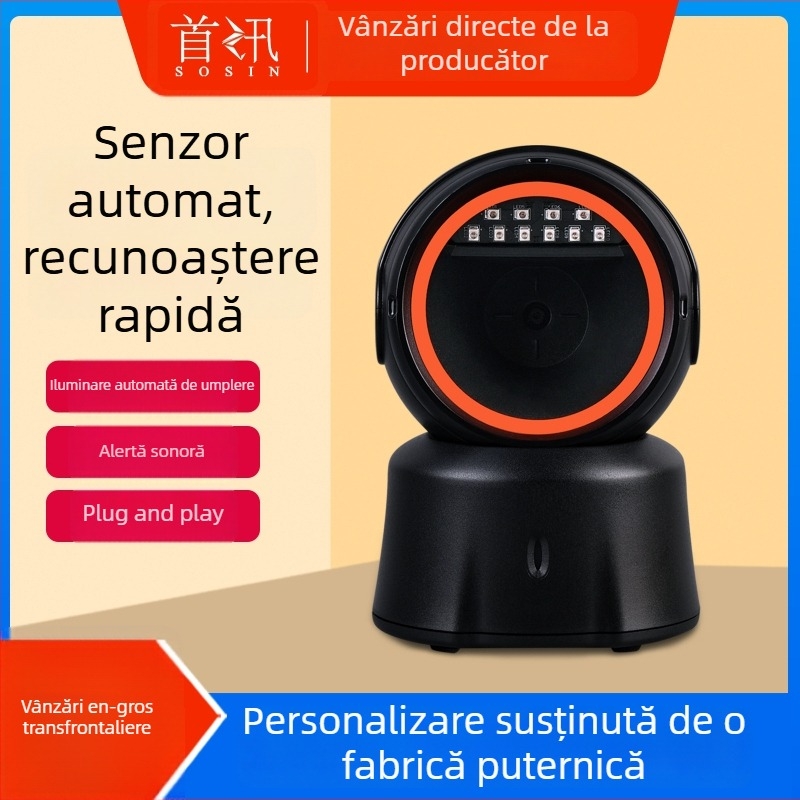 First News USB 1D/2D scaner de coduri de bare, de masă, pentru supermarketuri și farmacii, citire coduri de plată și coduri medicale