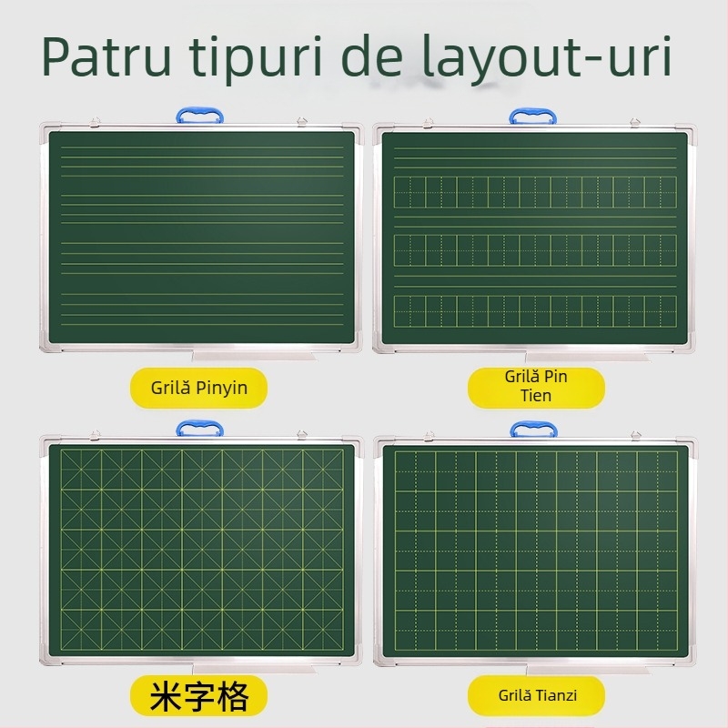Tablă magnetică mică, mobilă, cu două fețe, suprafețe de scriere în grilă, verde, pentru acasă și școală