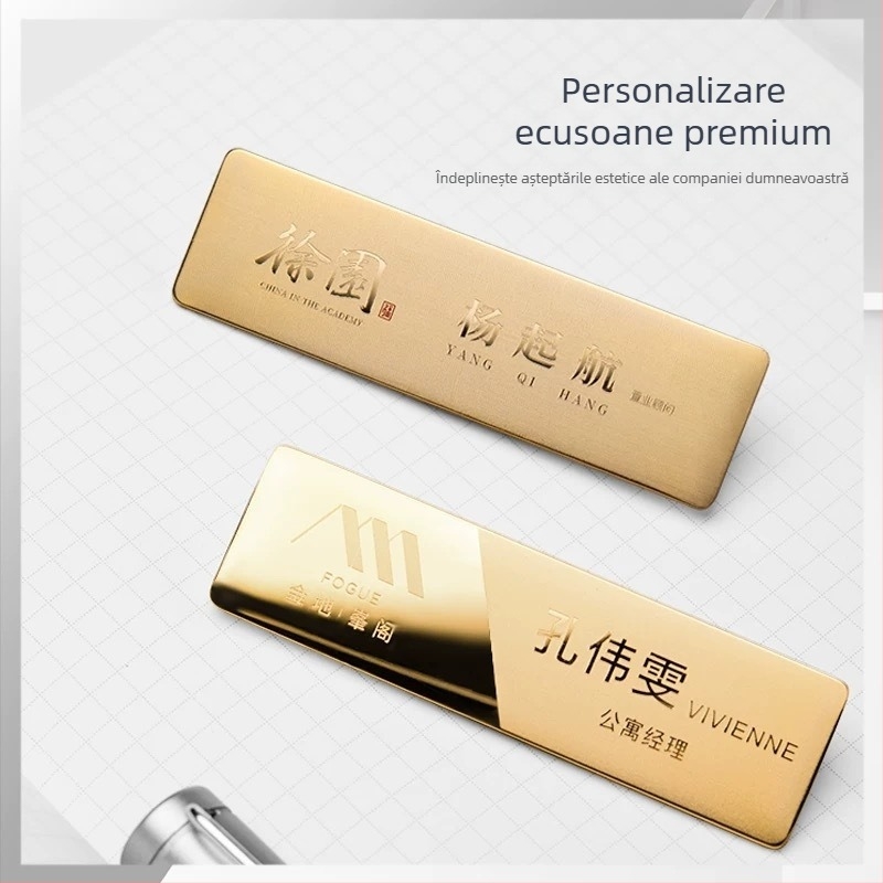 Insigne personalizate din oțel inoxidabil pentru angajați, consultanți în vânzări și imobiliare, cu prindere cu ac
