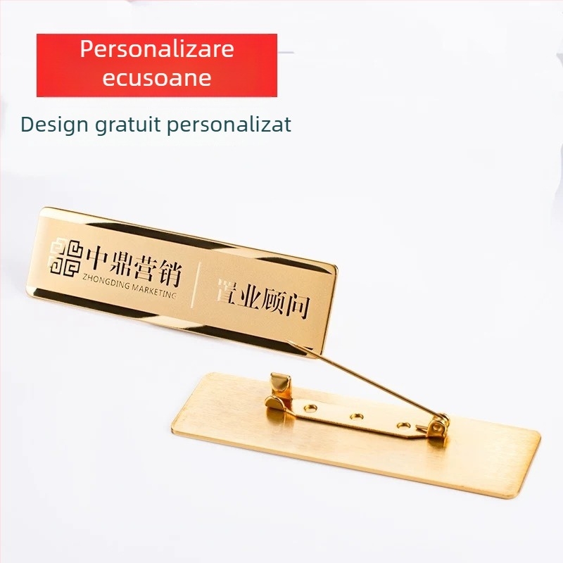 Insigne personalizate din oțel inoxidabil pentru angajați, consultanți în vânzări și imobiliare, cu prindere cu ac