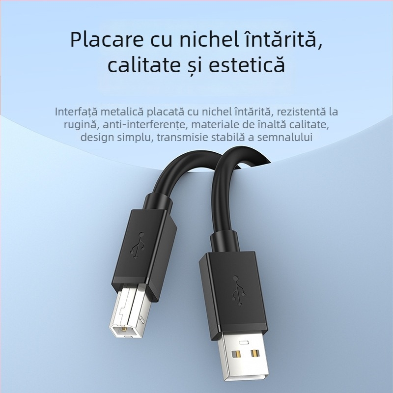 Cablu USB 2.0 pentru imprimantă, copiator și scanner, negru, conector USB pătrat