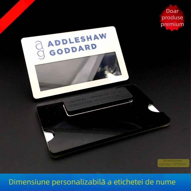 Insignă din acril cu fundal negru, nume înlocuibil, personalizabil – Addleshaw Goddard