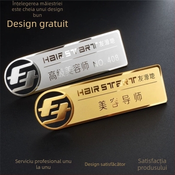 Insigne personalizate din oțel inoxidabil cu acoperire K-gold, plăcuțe metalice de identificare a angajaților, etichete cu nume, insigne de lucru cu știft
