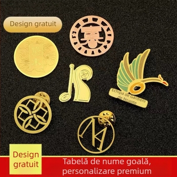Insigne personalizate din oțel inoxidabil cu acoperire K-gold, plăcuțe metalice de identificare a angajaților, etichete cu nume, insigne de lucru cu știft