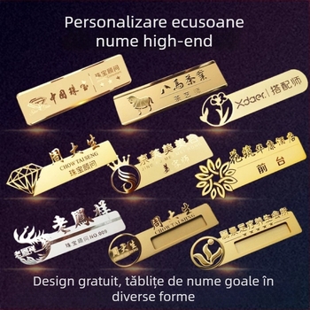 Insigne personalizate din oțel inoxidabil cu acoperire K-gold, plăcuțe metalice de identificare a angajaților, etichete cu nume, insigne de lucru cu știft
