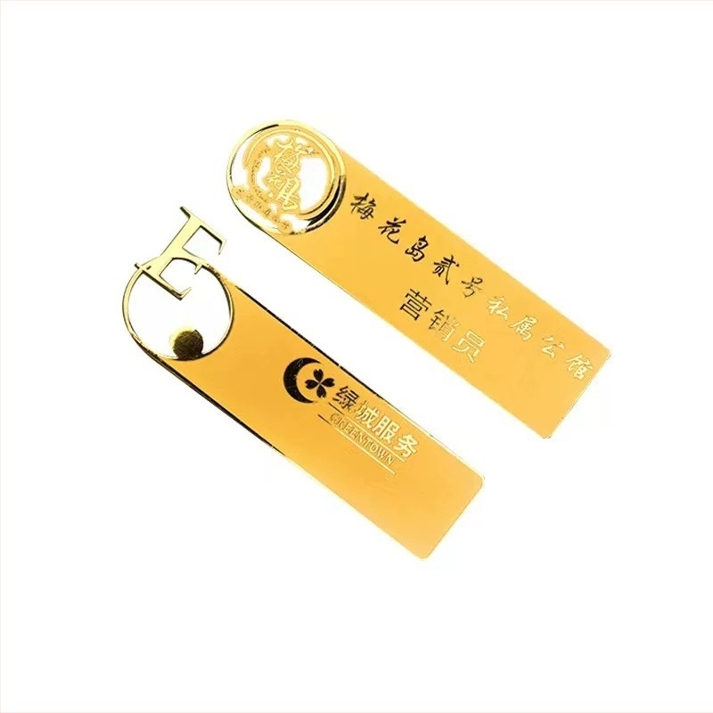 Insigne personalizate din oțel inoxidabil cu acoperire K-gold, plăcuțe metalice de identificare a angajaților, etichete cu nume, insigne de lucru cu știft