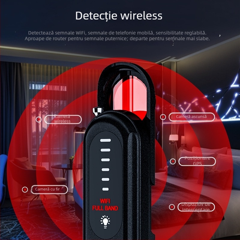 Detector de camere T01 cu semnal GPS wireless și scanare infraroșie pentru hoteluri