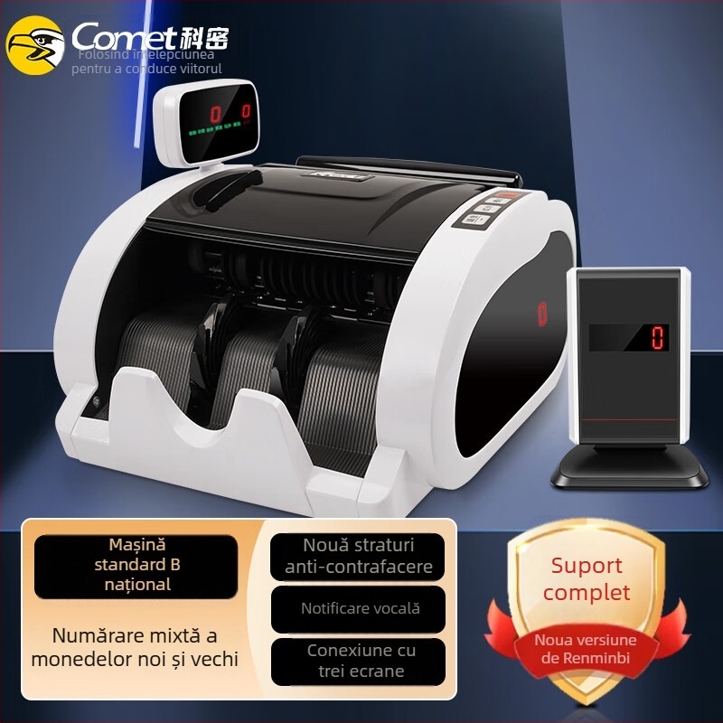 Comet B200 Mașină portabilă de numărat bani și verificare a bancnotelor, cu trei ecrane și asistență vocală