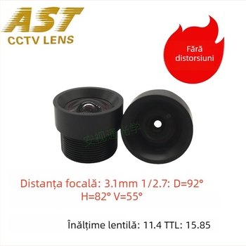 Lentilă scaner 5MP, focalizare fixă 3.1mm, montaj M12, fără distorsiuni