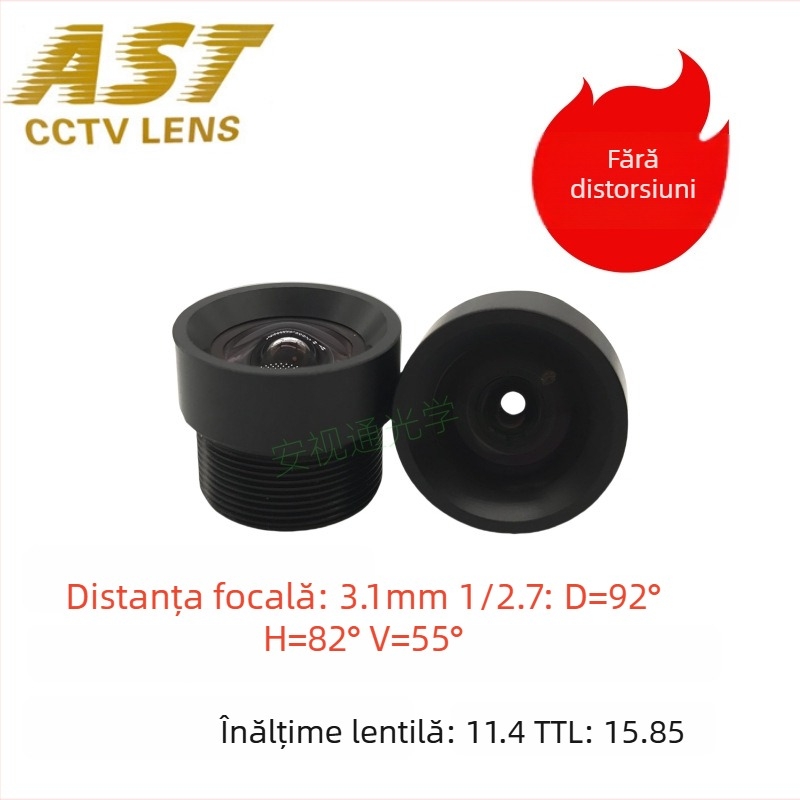 Lentilă scaner 5MP, focalizare fixă 3.1mm, montaj M12, fără distorsiuni