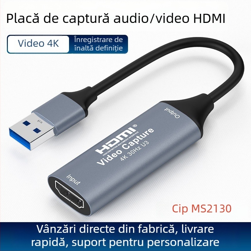 Placă de captură HDMI 4K60Hz USB 3.0, cip MS2130, pentru streaming de jocuri pe PC