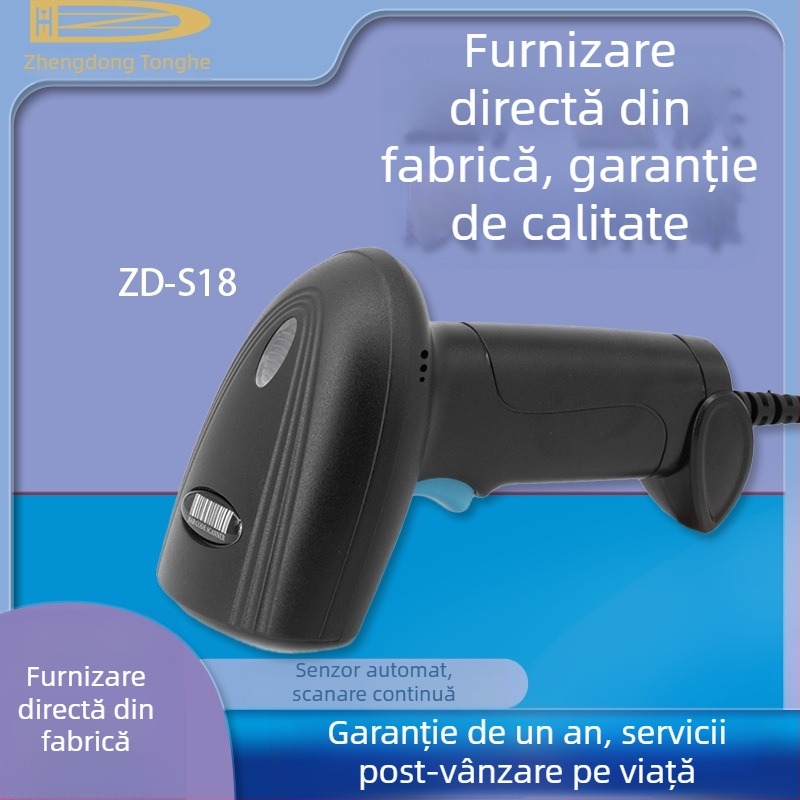 Scanner 2D cu fir pentru coduri de bare, destinat supermarketurilor, curieratului și cateringului; universal pentru gestiunea stocurilor; scanner de casă de marcat, specializat