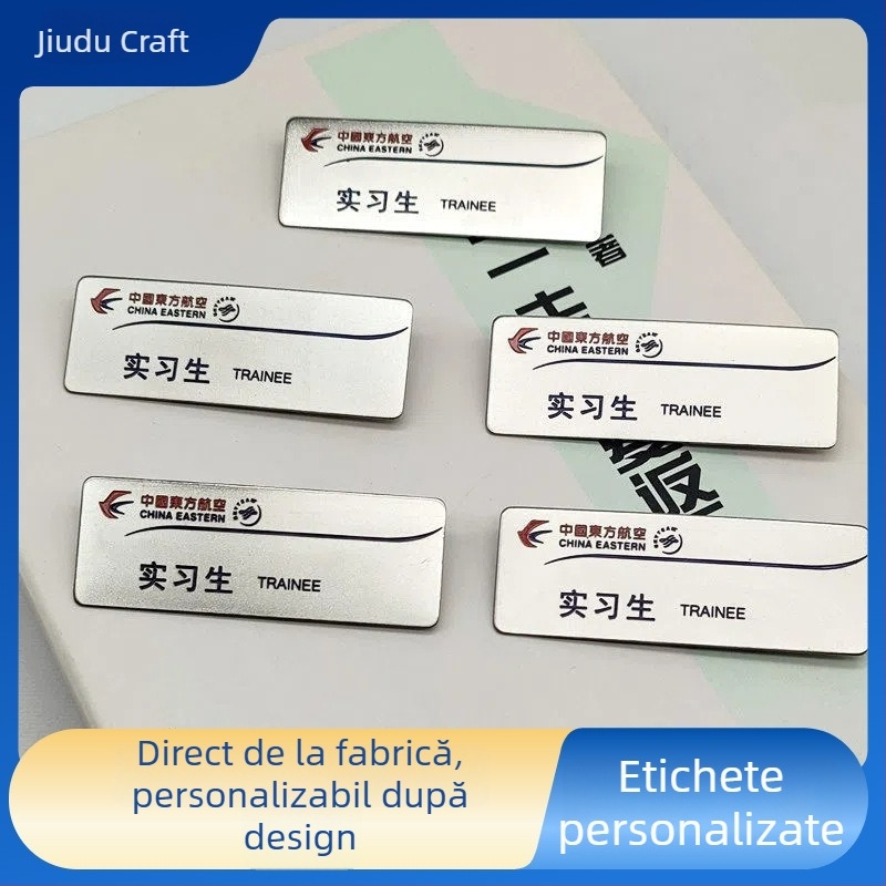 Insigne pentru angajați ai unei companii aeriene, din oțel inoxidabil, cu plăcuțe de nume și logo personalizate