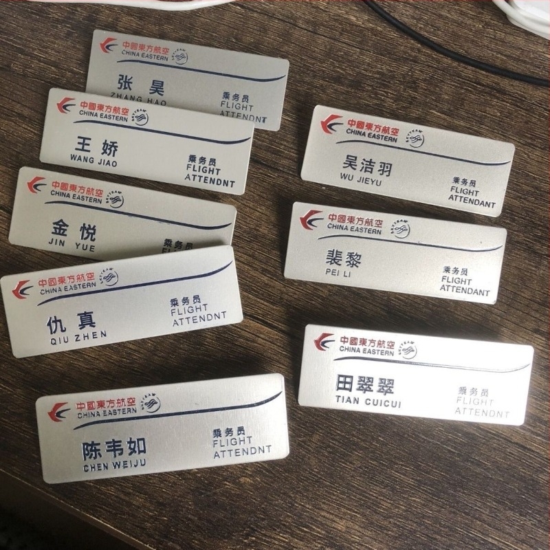 Insigne pentru angajați ai unei companii aeriene, din oțel inoxidabil, cu plăcuțe de nume și logo personalizate