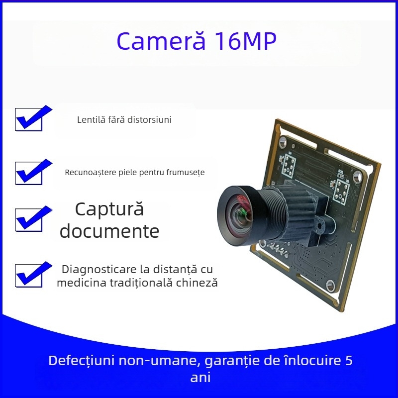 Modul cameră USB 16MP, rezoluție 4K, captură de documente de înaltă definiție și detecție a pielii.