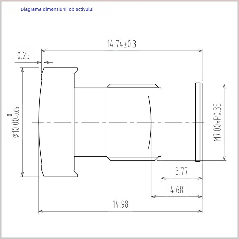 Interfață M7, lentilă cu focalizare fixă de 2.9 mm pentru citire coduri, senzor 1/2.7 inch, unghi de vizualizare 150°