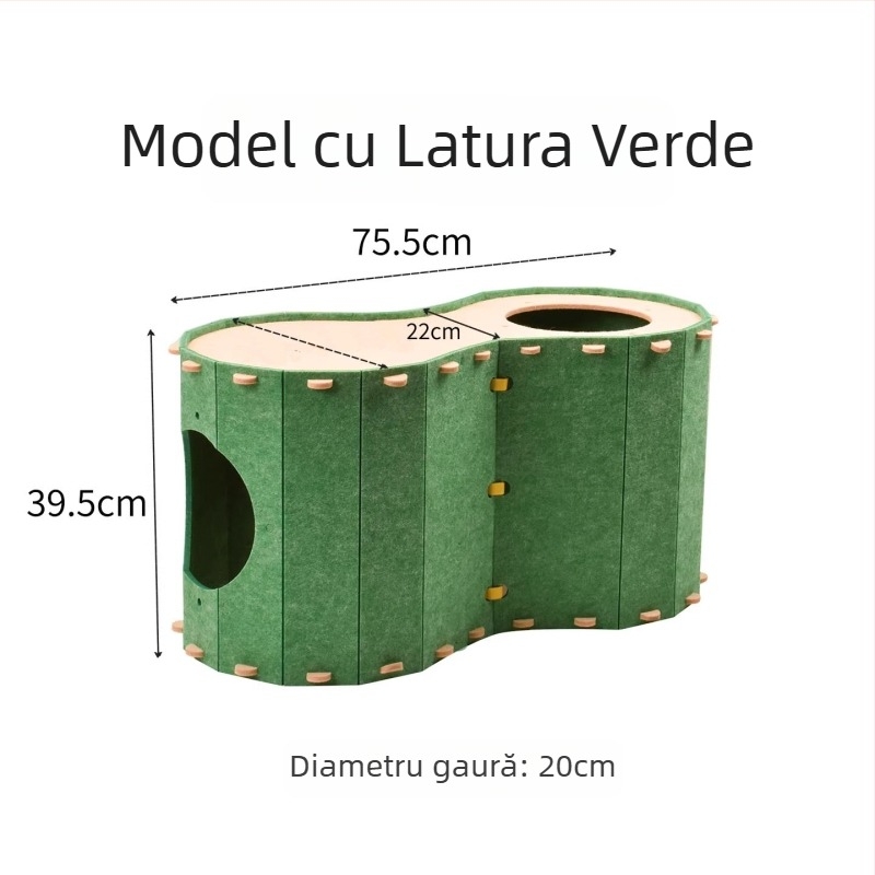 Cuib de pisici din fetru, tunel în formă de alună, casă pentru pisici cu două niveluri, pentru joacă și ascunzătoare