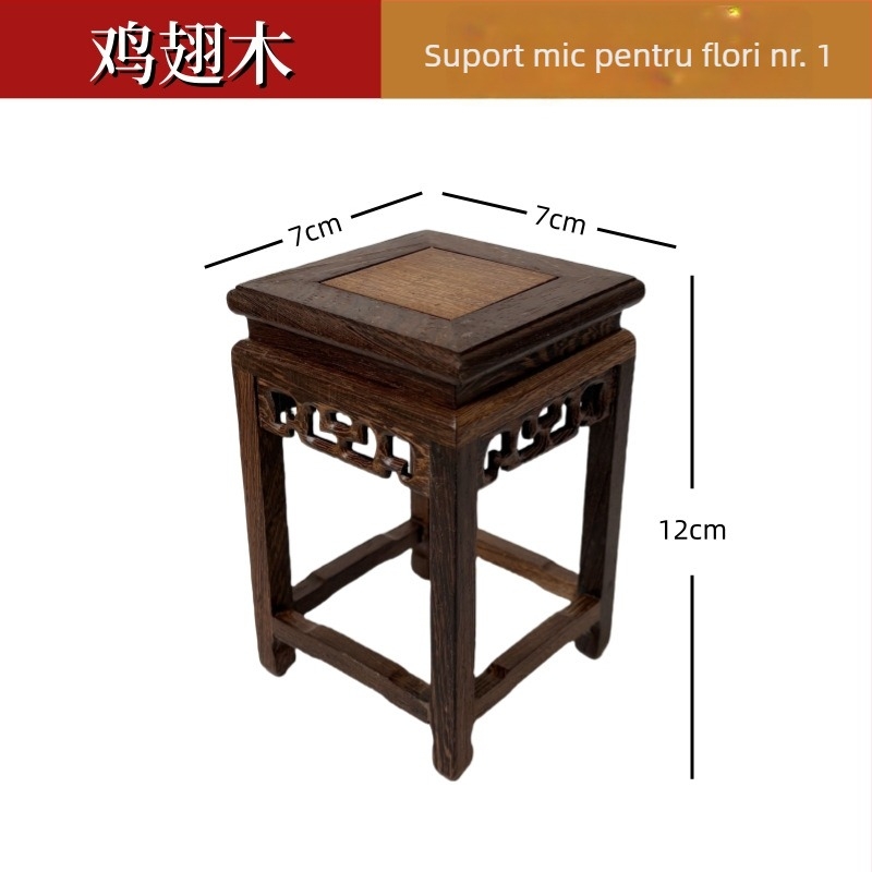 Statuetă Buddha din lemn wenge, bază pentru ghivece și vază, lemn masiv, suport mic pentru flori, stil chinezesc nou