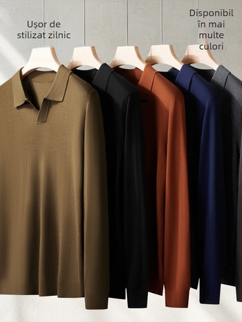 Pulover pentru bărbați din lână Merino 100% — lavabil la mașină, croială tricot, lungime medie, mâneci lungi