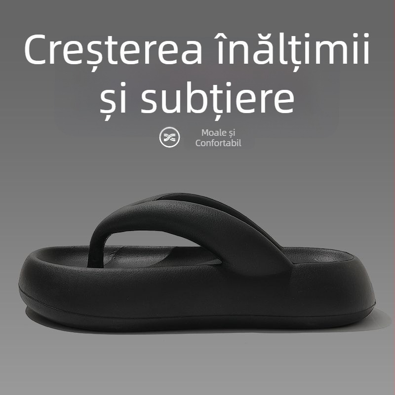Șlapi pentru femei, talpă groasă pentru creșterea înălțimii, vară, purtare în aer liber, baie/duș, plajă, negri