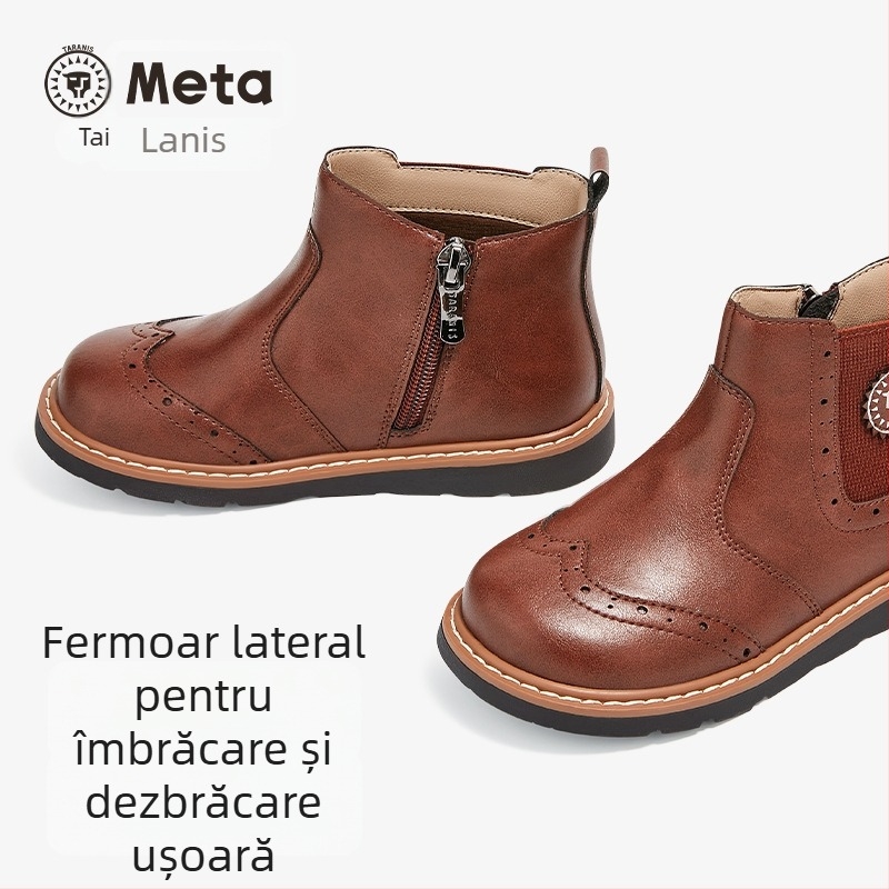 Tarannis Meta Cizme Chelsea pentru copii din piele, toamnă – stil casual retro, fermoar lateral, talpă din cauciuc natural