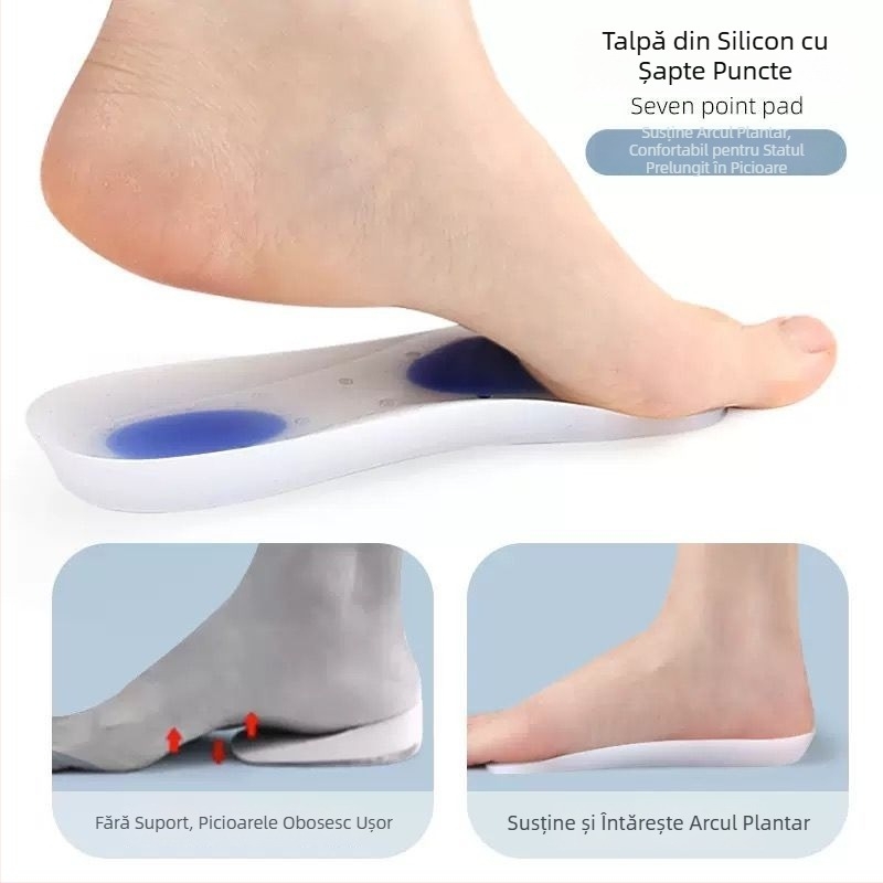 Talpă din silicon pentru ameliorarea durerii, talpă moale, sprijină arcul plat și arcadele, corectează picioarele în formă X și valgusul piciorului, unisex