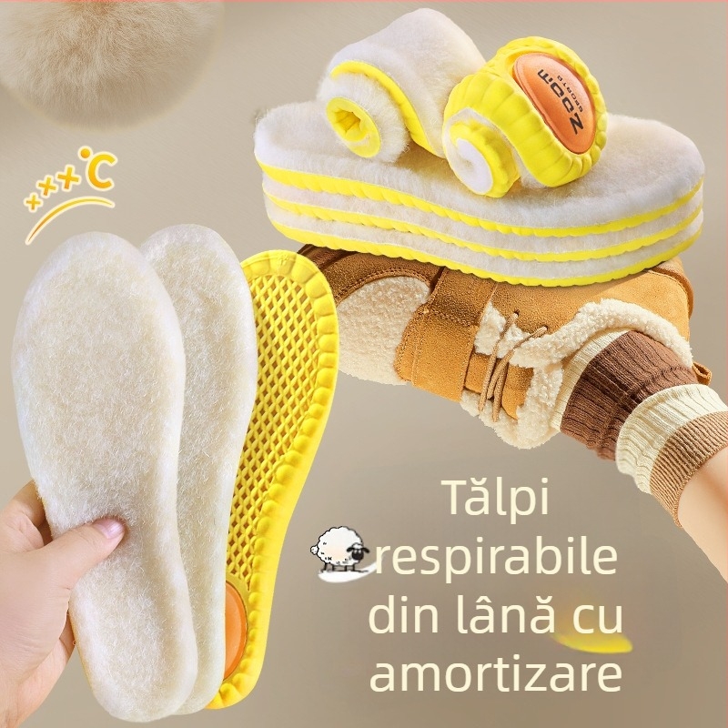 Talpă pentru pantofi din lână, pentru iarnă - calde, absorb transpirația, deodorizante, respirabile, antiderapante, masaj, antifungice, ameliorează oboseala la stat îndelungat.