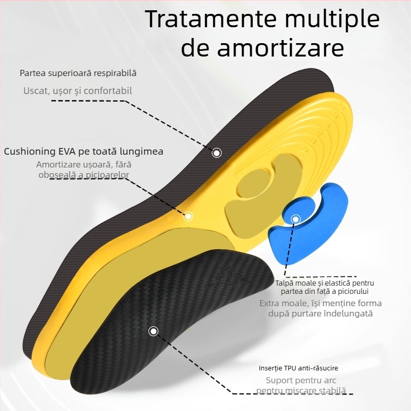 Sprijin pentru arc, talpă EVA pe toată lungimea cu amortizare multiplă, textură de fibră de carbon, respirabilă, talpă sport