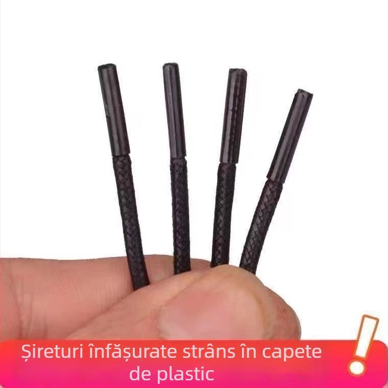 Șnururi cerate pentru pantofi din piele, negre și maro, rotunde, subțiri; pentru bărbați și femei.