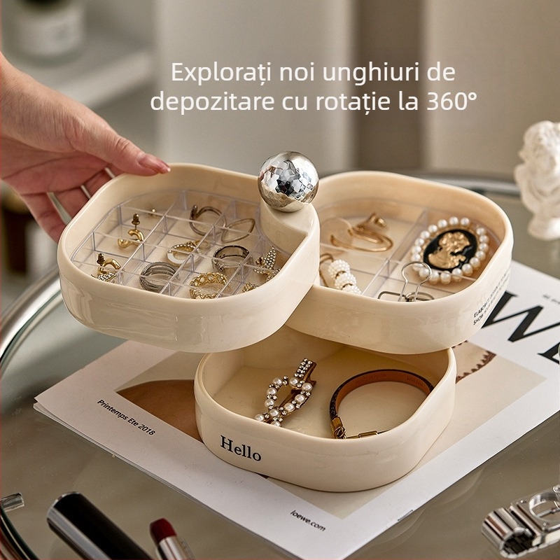 Cutie pentru bijuterii cu mai multe niveluri, rotativă, pentru birou sau comodă – organizator colorat pentru cosmetică și bijuterii