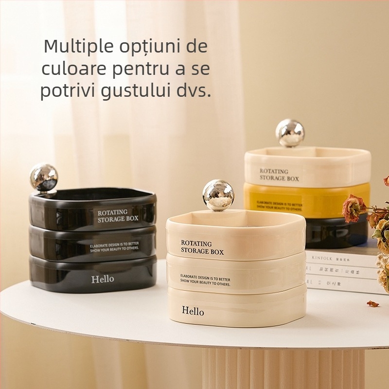 Cutie pentru bijuterii cu mai multe niveluri, rotativă, pentru birou sau comodă – organizator colorat pentru cosmetică și bijuterii