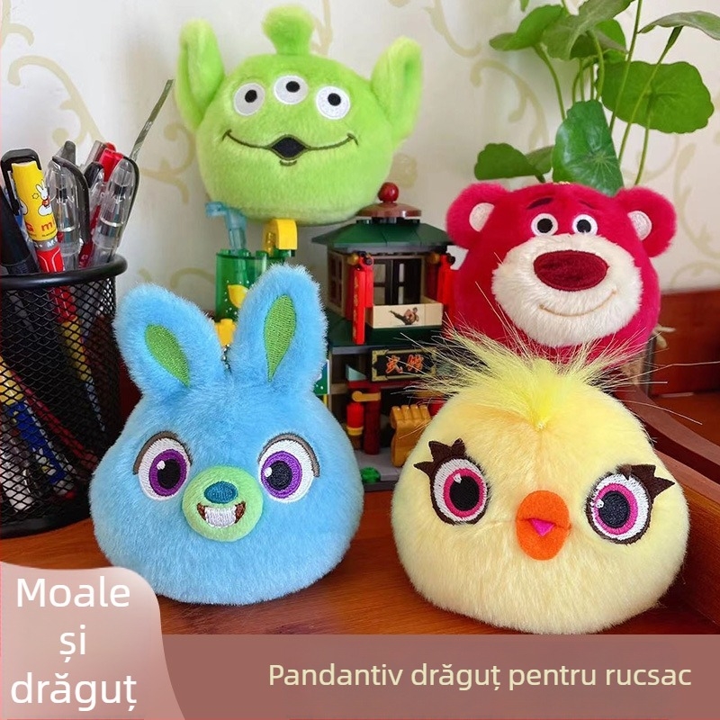 Pisicuță roz pluș și ursuleț cu căpșuni – monstru cu trei ochi, jucărie pentru relaxare, pandantiv pentru rucsac